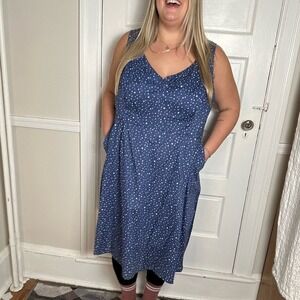 Cherry Velvet Pinup Retro Glam Dress Blue Star Print‎ Pockets Mod Coquette 3X